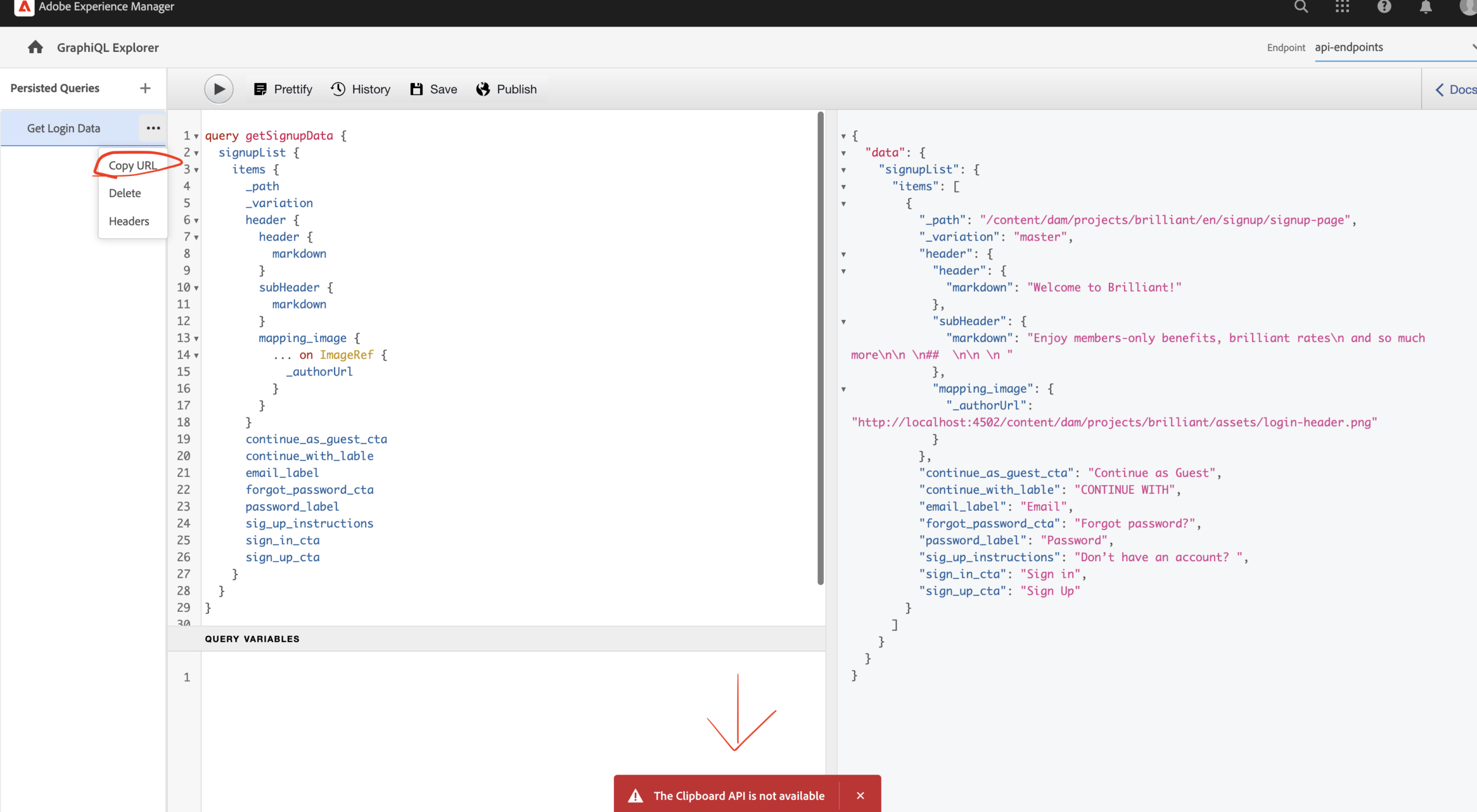 Not able to copy Graphql URL Getting error – Experience League Community – Adobe