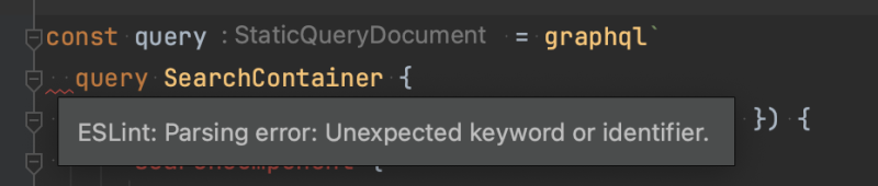 Gatsby + graphql-eslint: ESLint Parsing error