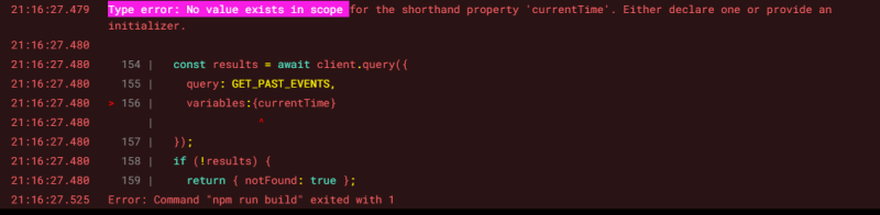 Next.js getStaticProps error in production. GraphQL Apollo client not rendering variable, instead getting error: Type error: No value exists in scope
