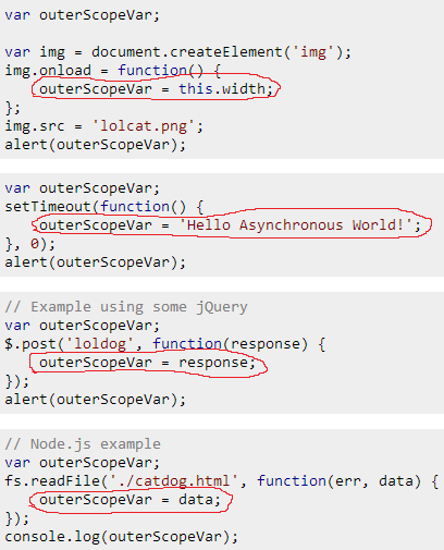 Why is my variable unaltered after I modify it inside of a function? - Asynchronous code reference